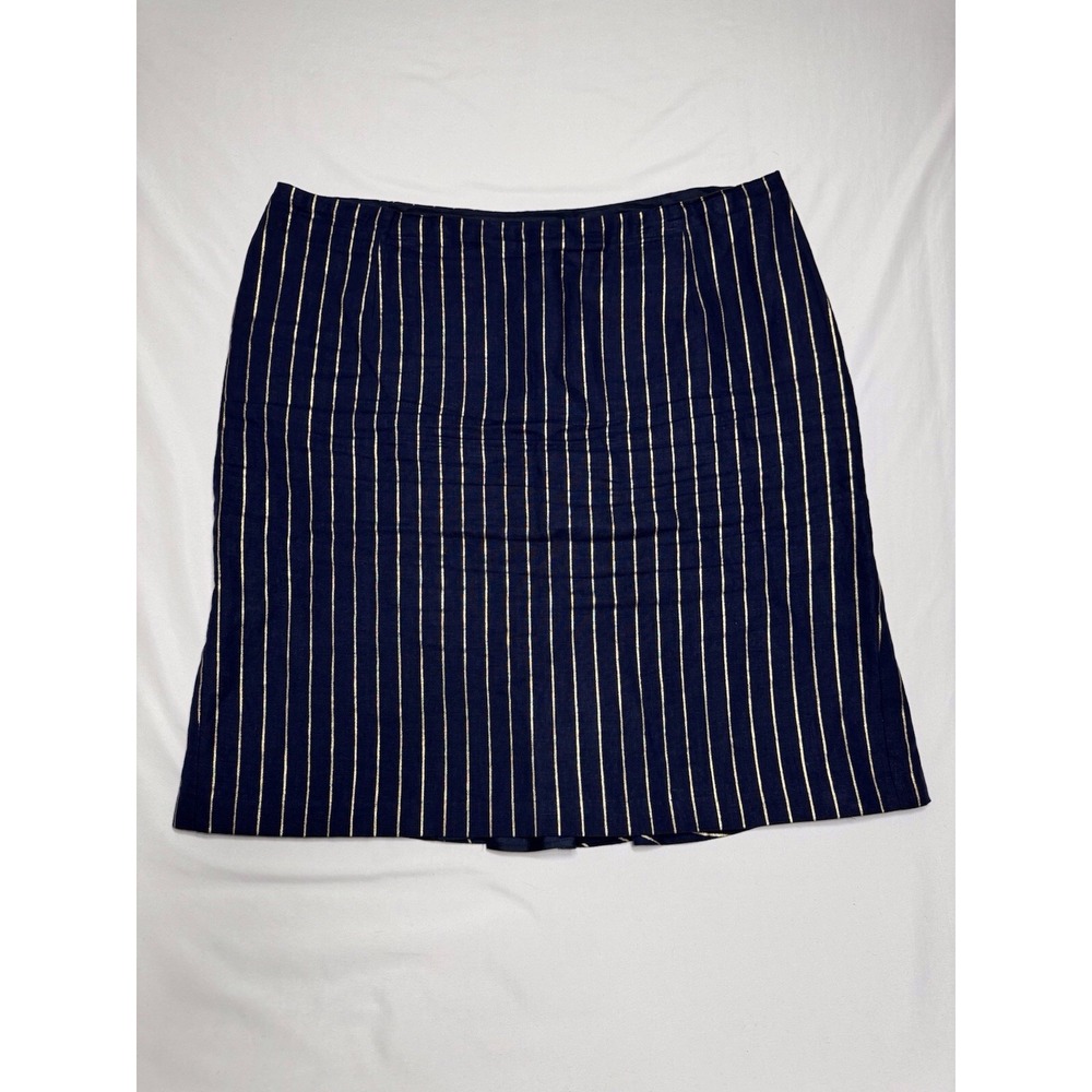 Lauren Ralph Lauren 100% Linen Navy Gold‎ Striped Skirt Women's Size 16